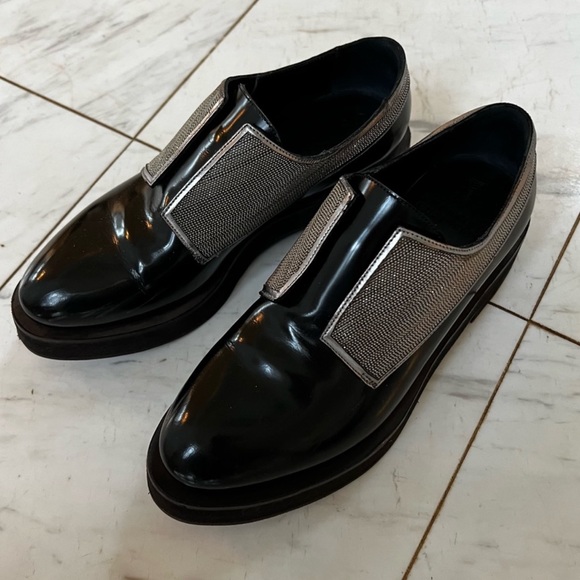 Brunello Cucinelli Patent Black and Chainmail Loafers - Picture 2 of 8